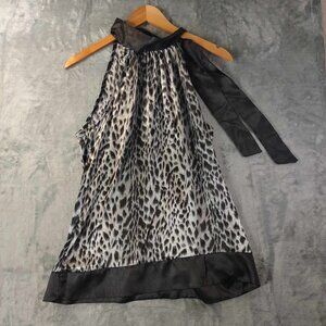 Hola women's M Black & White sleeveless Leopard print Tunic Halter Top old money